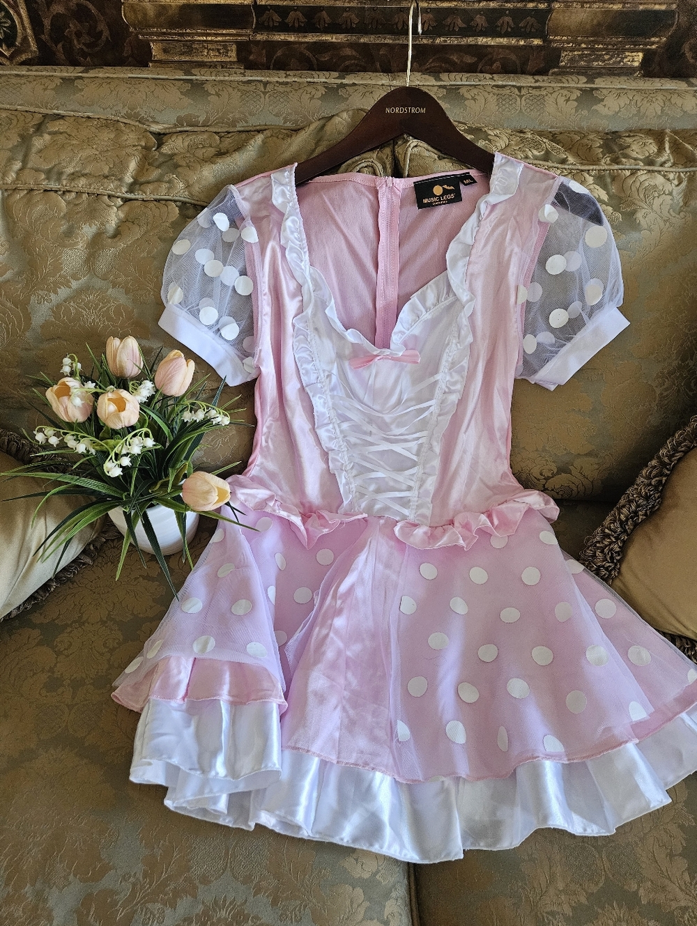 NWOT Music Legs Pink and White Polka Dot Girls Princess Women/ Kid Costume Dress